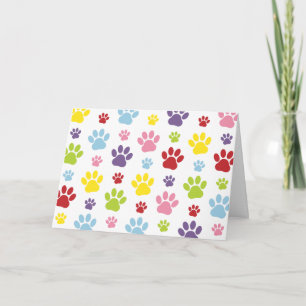 Colourful Paws, Paw Pattern, Dog Paws, Paw Prints Card