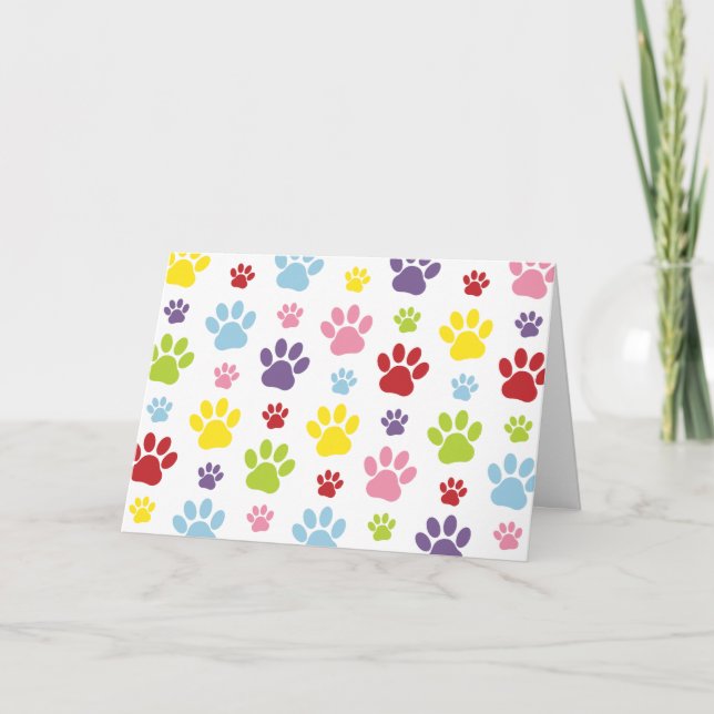Colourful Paws, Paw Pattern, Dog Paws, Paw Prints Card (Front)