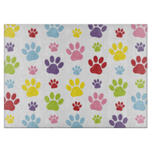 Colourful Paws, Paw Pattern, Dog Paws, Paw Prints Cutting Board