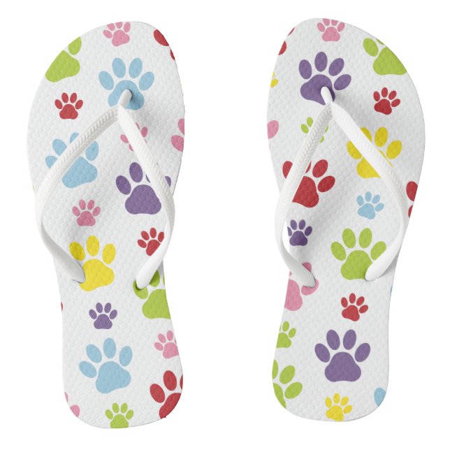 Colourful Paws, Paw Pattern, Dog Paws, Paw Prints Flip Flops (Footbed)