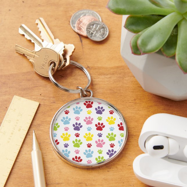 Colourful Paws, Paw Pattern, Dog Paws, Paw Prints Keychain (Desk)