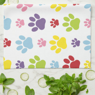 Colourful Paws, Paw Pattern, Dog Paws, Paw Prints Kitchen Towel