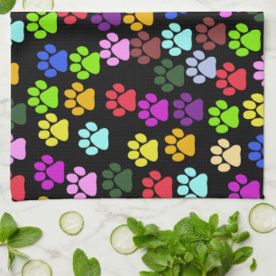 Colourful Paws, Paw Pattern, Dog Paws, Paw Prints Kitchen Towel