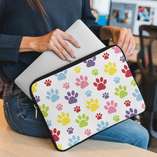 Colourful Paws, Paw Pattern, Dog Paws, Paw Prints Laptop Sleeve (Creator Uploaded)