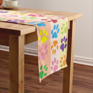 Colourful Paws, Paw Pattern, Dog Paws, Paw Prints Medium Table Runner