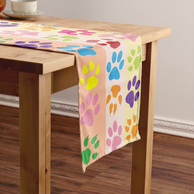 Colourful Paws, Paw Pattern, Dog Paws, Paw Prints Medium Table Runner (In Situ)