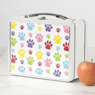 Colourful Paws, Paw Pattern, Dog Paws, Paw Prints Metal Lunch Box