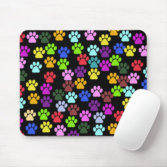 Colourful Paws, Paw Pattern, Dog Paws, Paw Prints Mouse Pad (With Mouse)