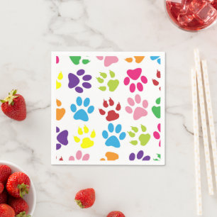 Colourful Paws, Paw Pattern, Dog Paws, Paw Prints Napkin