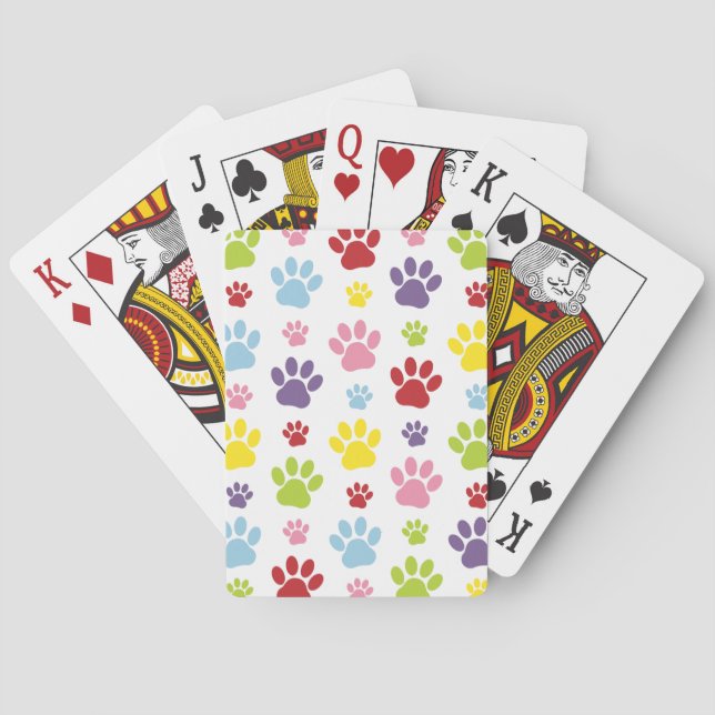Colourful Paws, Paw Pattern, Dog Paws, Paw Prints Playing Cards (Back)