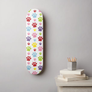 Colourful Paws, Paw Pattern, Dog Paws, Paw Prints Skateboard