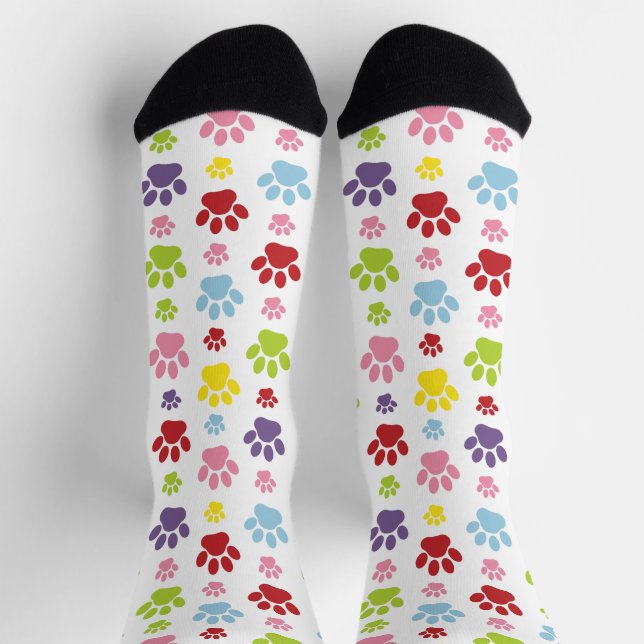 Colourful Paws, Paw Pattern, Dog Paws, Paw Prints Socks (Top)