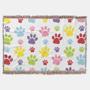 Colourful Paws, Paw Pattern, Dog Paws, Paw Prints Throw Blanket