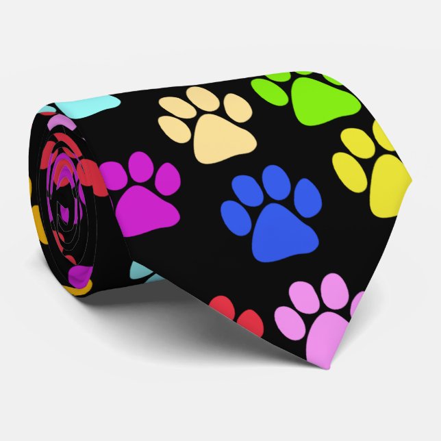Colourful Paws, Paw Pattern, Dog Paws, Paw Prints Tie (Rolled)