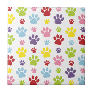Colourful Paws, Paw Pattern, Dog Paws, Paw Prints Tile