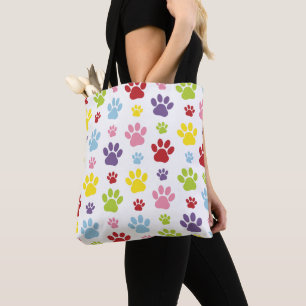 Colourful Paws, Paw Pattern, Dog Paws, Paw Prints Tote Bag
