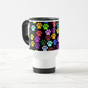 Colourful Paws, Paw Pattern, Dog Paws, Paw Prints Travel Mug