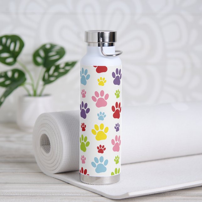 Colourful Paws, Paw Pattern, Dog Paws, Paw Prints Water Bottle (Yoga)