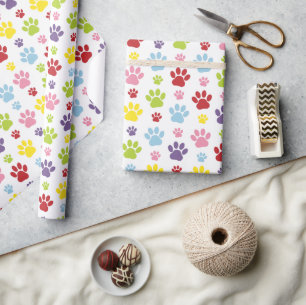 Colourful Paws, Paw Pattern, Dog Paws, Paw Prints Wrapping Paper