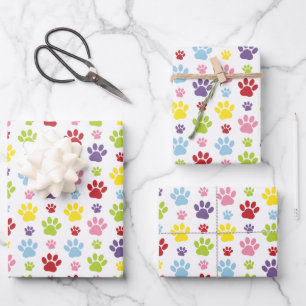 Colourful Paws, Paw Pattern, Dog Paws, Paw Prints Wrapping Paper Sheet