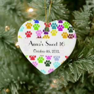 Colourful Paws, Paw Pattern, Dog Paws, Sweet 16 Ceramic Ornament