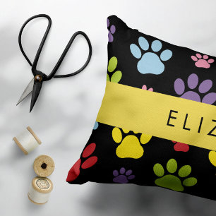 Colourful Paws, Paw Pattern, Dog Paws, Your Name Accent Pillow