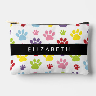 Colourful Paws, Paw Pattern, Dog Paws, Your Name Accessory Pouch