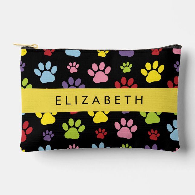 Colourful Paws, Paw Pattern, Dog Paws, Your Name Accessory Pouch (Front)