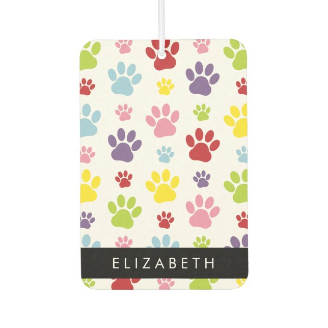 Colourful Paws, Paw Pattern, Dog Paws, Your Name Air Freshener (Front)