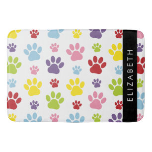 Colourful Paws, Paw Pattern, Dog Paws, Your Name Bath Mat