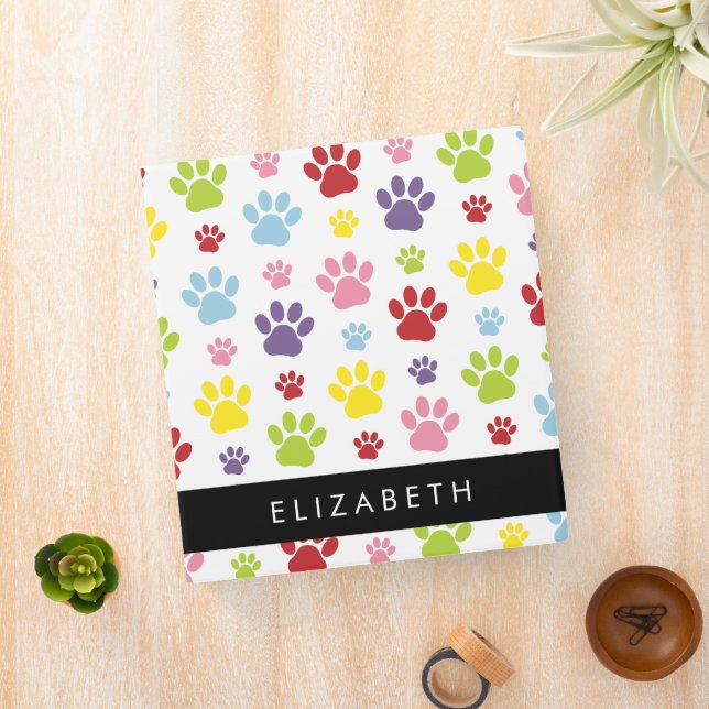 Colourful Paws, Paw Pattern, Dog Paws, Your Name Binder (In Situ)