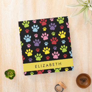 Colourful Paws, Paw Pattern, Dog Paws, Your Name Binder