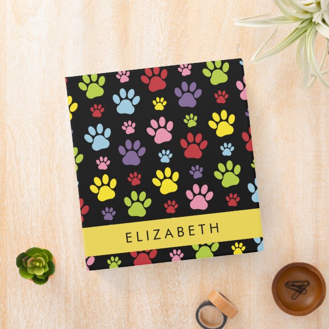 Colourful Paws, Paw Pattern, Dog Paws, Your Name Binder (In Situ)