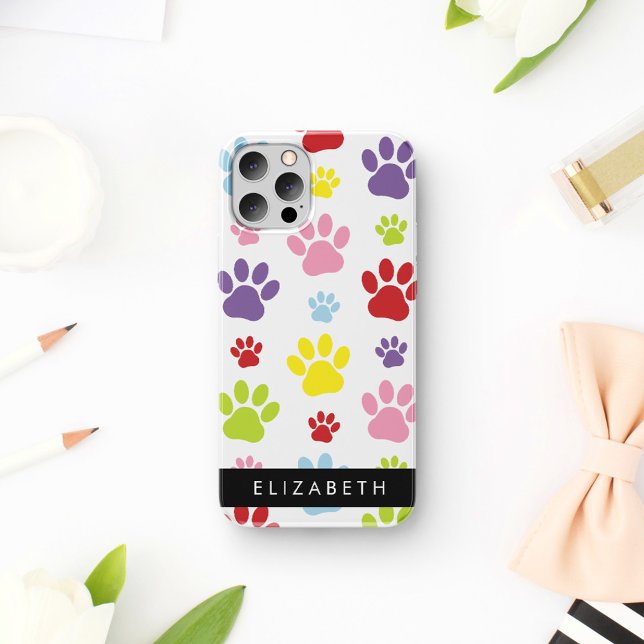 Colourful Paws, Paw Pattern, Dog Paws, Your Name Case-Mate iPhone Case (Creator Uploaded)
