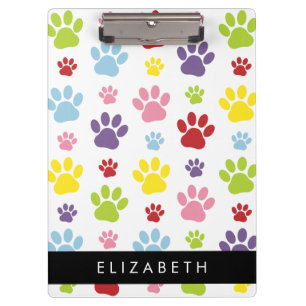 Colourful Paws, Paw Pattern, Dog Paws, Your Name Clipboard