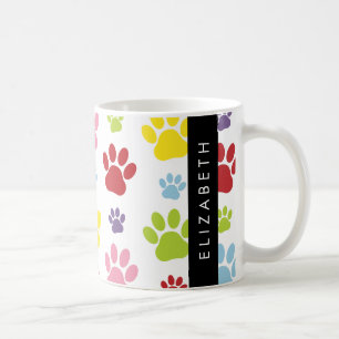 Colourful Paws, Paw Pattern, Dog Paws, Your Name Coffee Mug