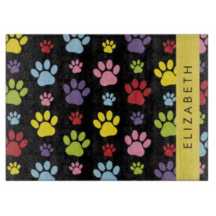 Colourful Paws, Paw Pattern, Dog Paws, Your Name Cutting Board