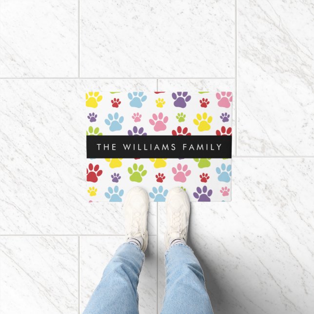 Colourful Paws, Paw Pattern, Dog Paws, Your Name Doormat (Indoor)