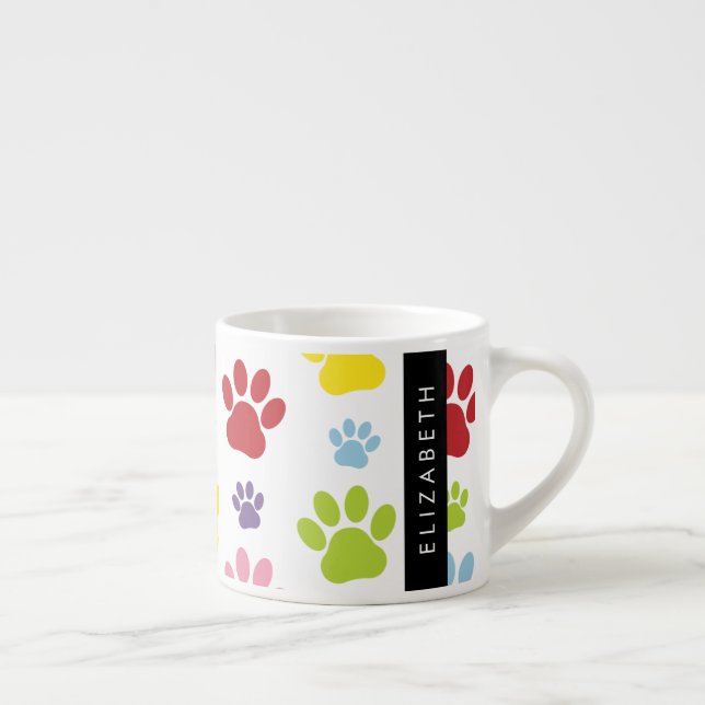 Colourful Paws, Paw Pattern, Dog Paws, Your Name Espresso Cup (Right)