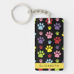 Colourful Paws, Paw Pattern, Dog Paws, Your Name Keychain