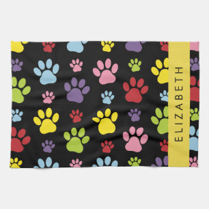 Colourful Paws, Paw Pattern, Dog Paws, Your Name Kitchen Towel