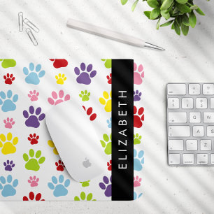 Colourful Paws, Paw Pattern, Dog Paws, Your Name Mouse Pad