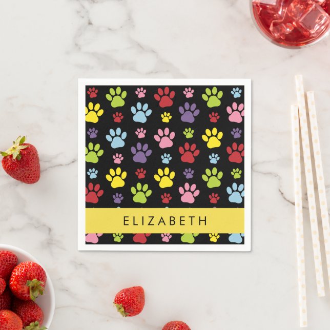 Colourful Paws, Paw Pattern, Dog Paws, Your Name Napkin (Insitu)