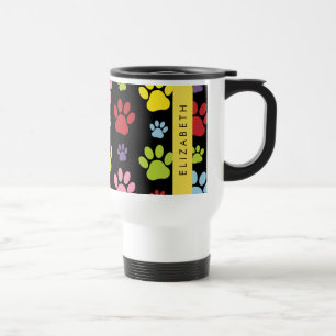 Colourful Paws, Paw Pattern, Dog Paws, Your Name Travel Mug