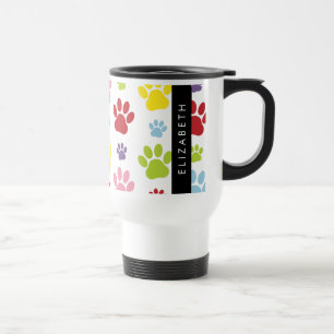 Colourful Paws, Paw Pattern, Dog Paws, Your Name Travel Mug