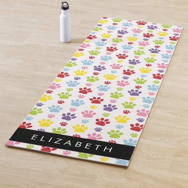 Colourful Paws, Paw Pattern, Dog Paws, Your Name Yoga Mat (In Situ)