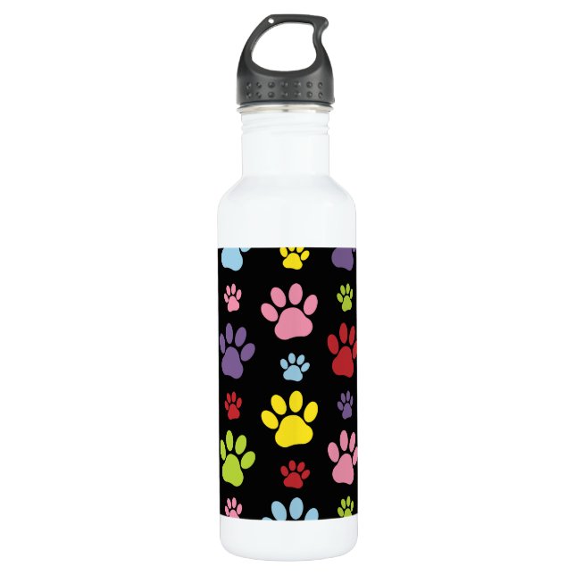 Colourful Paws, Paw Pattern, Paw Prints, Dog Paws 710 Ml Water Bottle (Front)