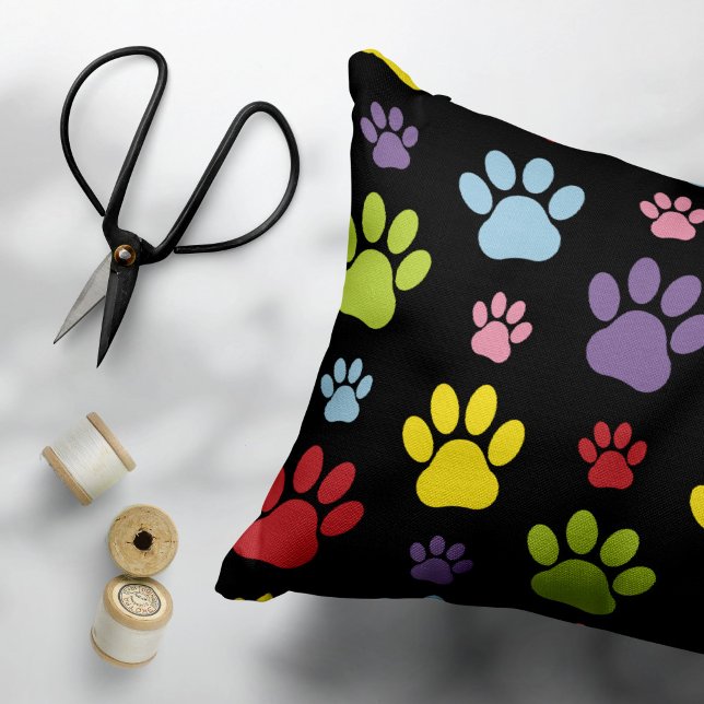Colourful Paws, Paw Pattern, Paw Prints, Dog Paws Accent Pillow (Creator Uploaded)