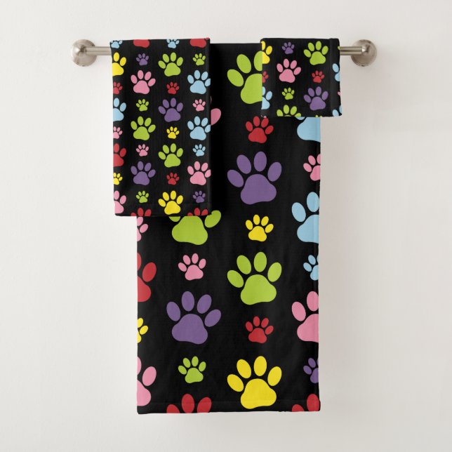 Colourful Paws, Paw Pattern, Paw Prints, Dog Paws Bath Towel Set (Insitu)
