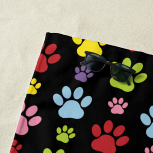 Colourful Paws, Paw Pattern, Paw Prints, Dog Paws Beach Towel
